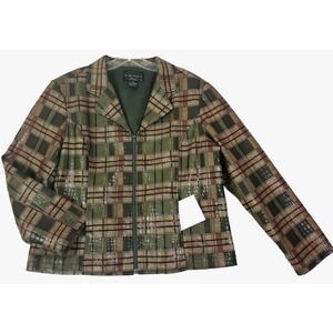 Selene Sport ~Woman Size XL~ Brown/Green Fall Plaid Jacket Zip-Up Long Sleeve.